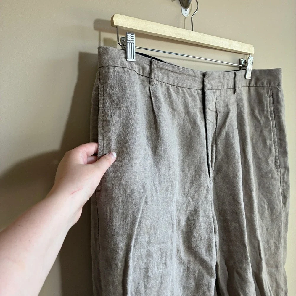 British India Linen Trousers 34 Taupe Mens 100% Linen Relaxed Fit Pants